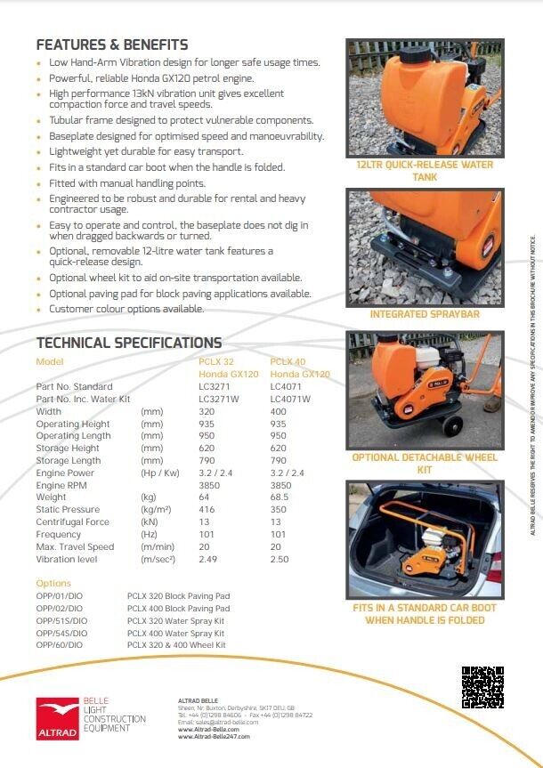 Belle Altrad Petrol Plate Compactor PCLX32 or PCLX40 ( Replaces PCLX320/PCLX400)