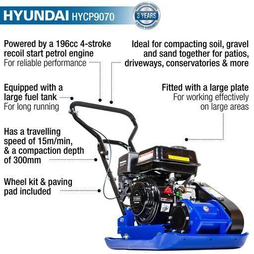 Hyundai HYCP5030 - HYCP6570 - HYCP9070 Petrol Plate Compactor / Wacker Plate
