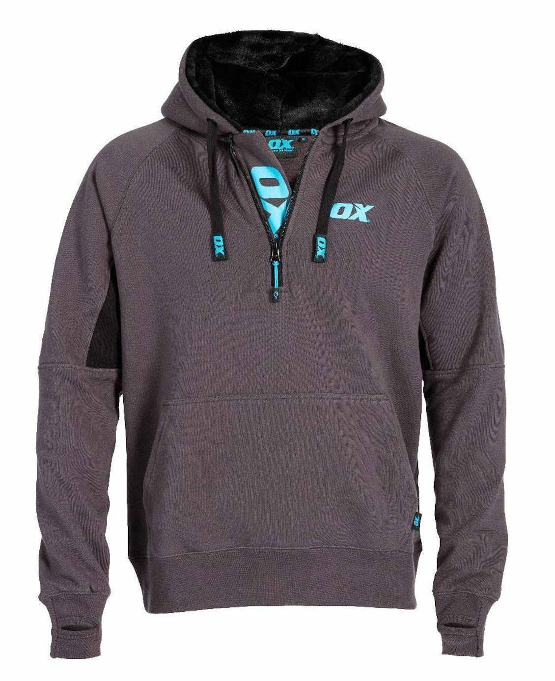 OX Black and Grey Hoodie Trade Site Hoody Jumper Lined Warm Hood - M, L, XL