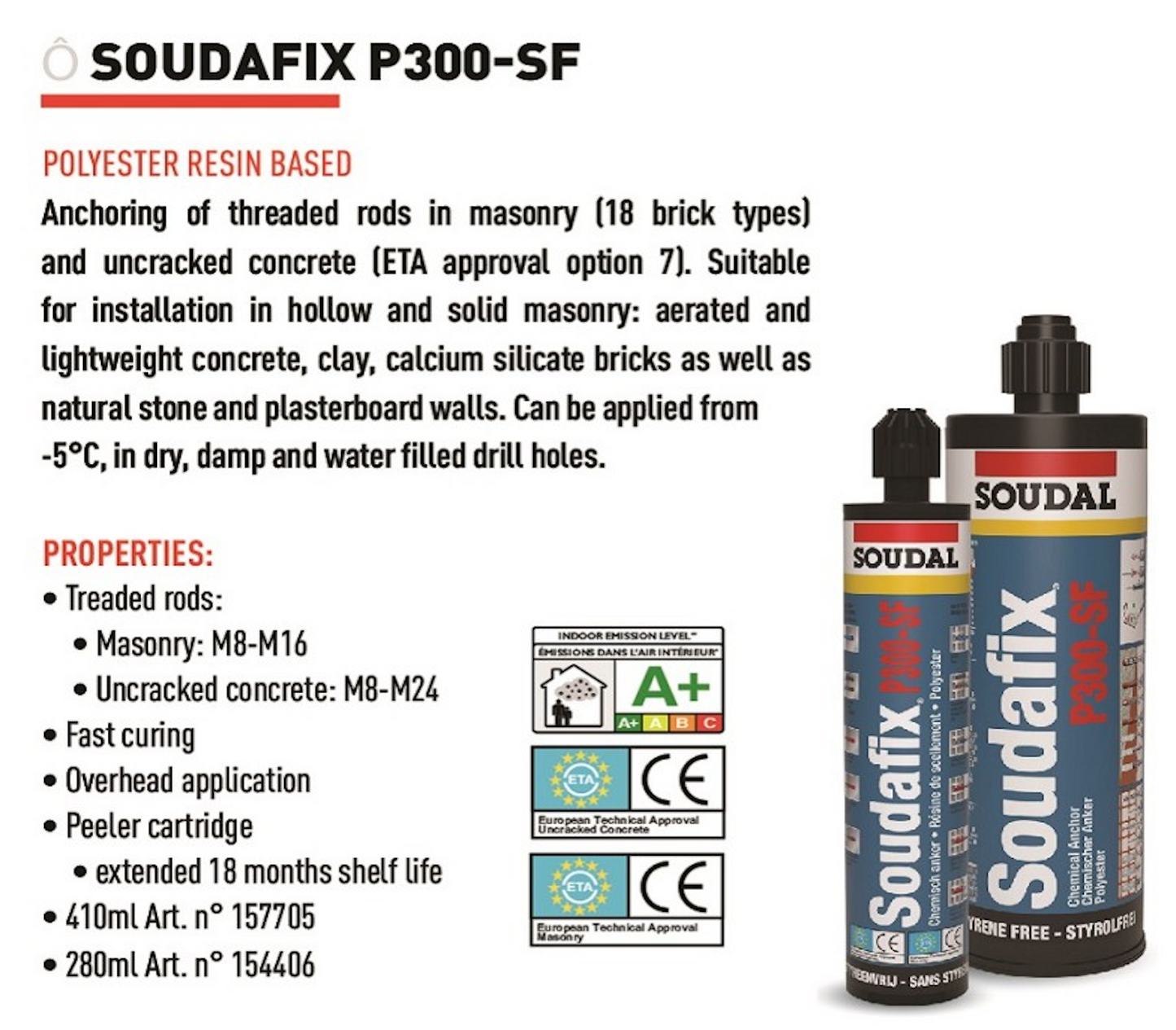 Soudal 410ml / 300ml Soudafix Polyester (Styrene) Chemical Resin - P300-ST