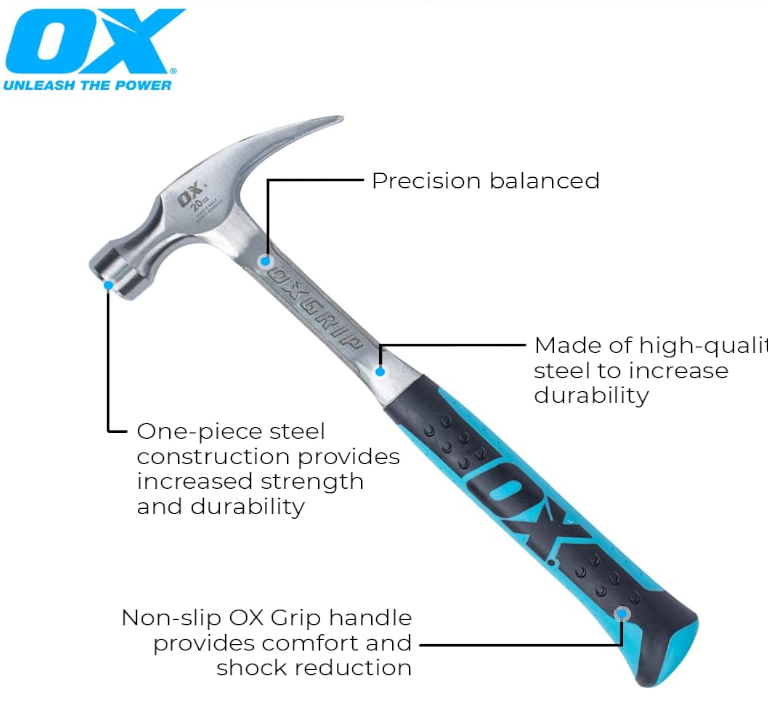 OX Tools Hammer Selection 16oz Fibreglass And 28oz Forged Steel Various Sizes