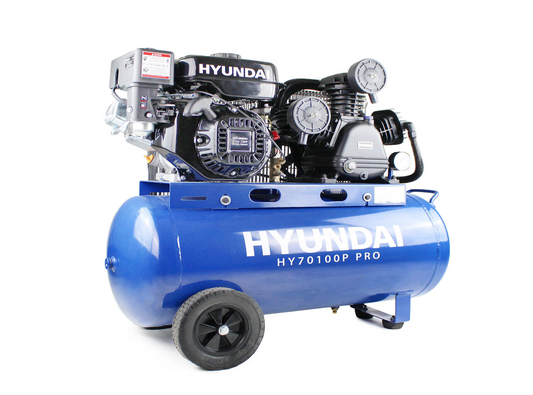 Hyundai Petrol Air Compressor, 90 ltr Portable 10.75FM 145psi 7hp HY70100P