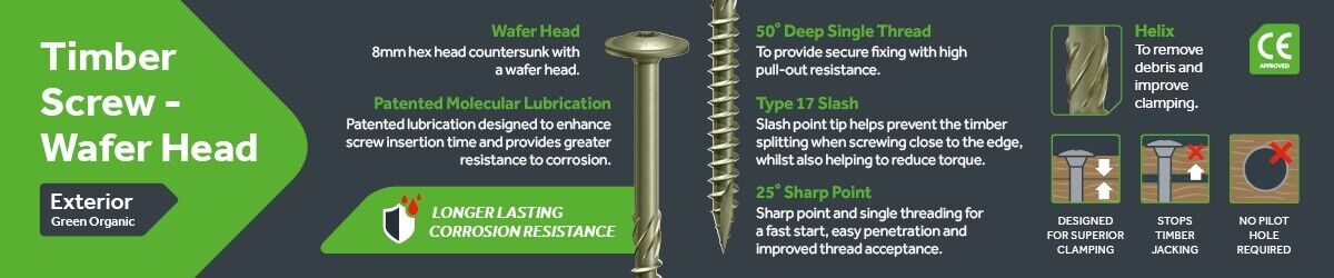 Wafer Head Torx Timber Construction Screw Landscape Exterior Sleeper, Decking
