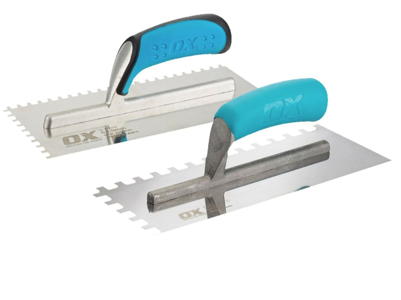 Ox Notched Stainless Steel Tiling Trowels 6mm, 8mm, 10mm, 12mm - Square Notch