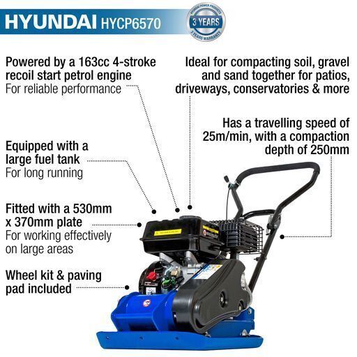 Hyundai HYCP5030 - HYCP6570 - HYCP9070 Petrol Plate Compactor / Wacker Plate