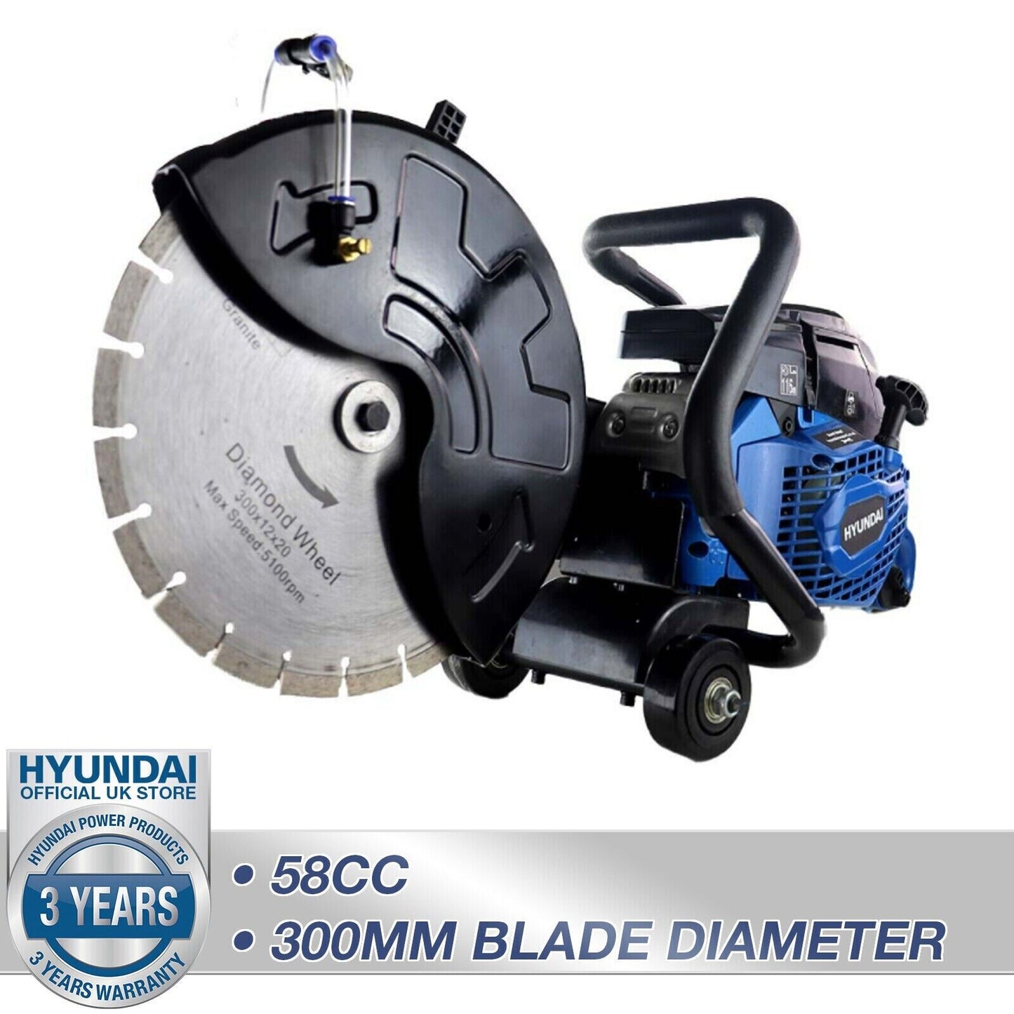 Hyundai 58cc 300mm 12" Inch Petrol Disc Cutter / Concrete Saw With Diamond Disc