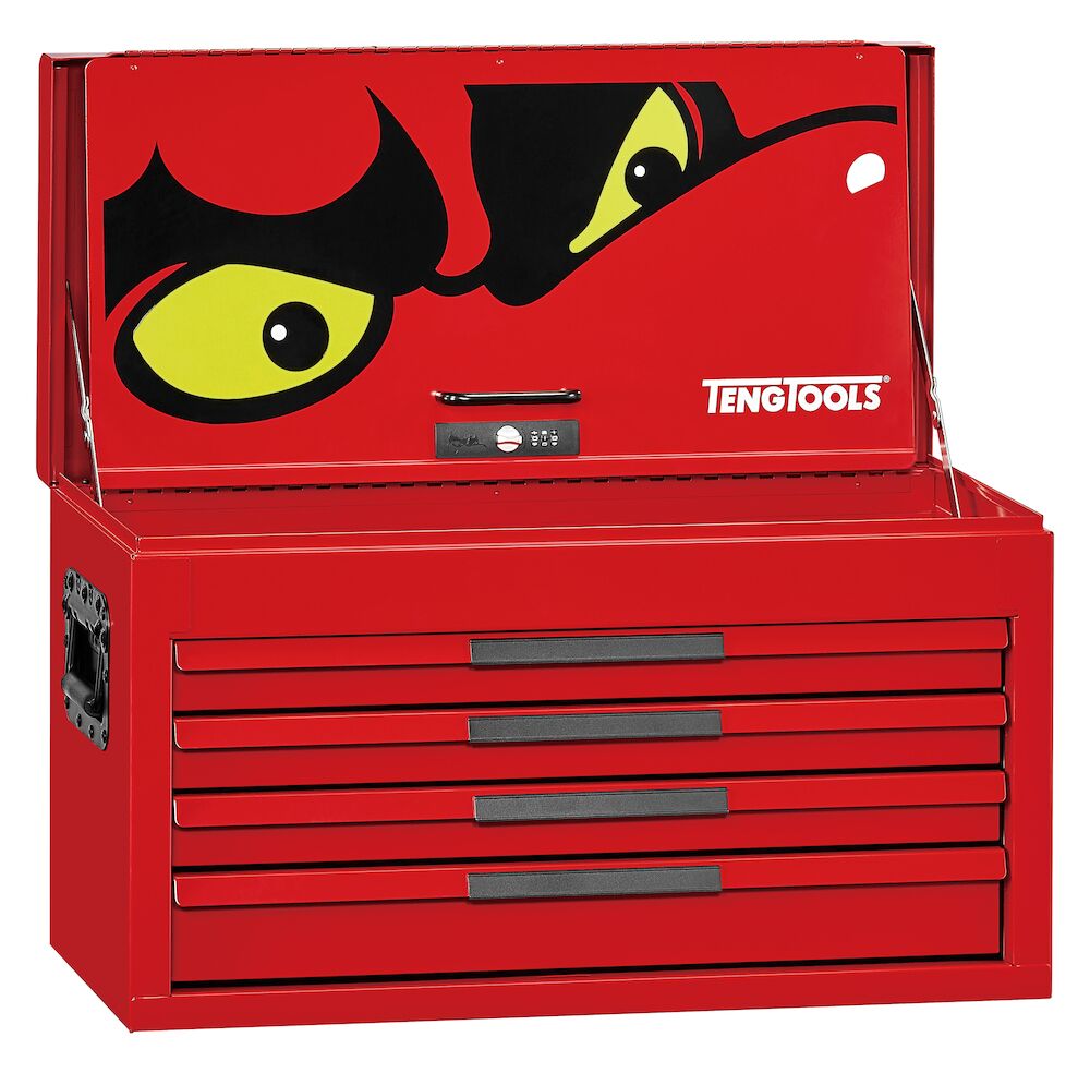 26" PRO35™ 4 drawer starter tool kit containing 137 pieces
Fold-over drop front tool chest featuring four fully extendable drawers, each with ball bearing slides
Constructed from heavy gauge steel enhanced by a 5-step phosphate-free rust prevention process and a powder coat finish
Recessed side handles and rubber feet for stability and ease of mobility
Equipped with recessed handles and rubber feet for easy portability and stability
Includes essential tools organized in the TengTools T