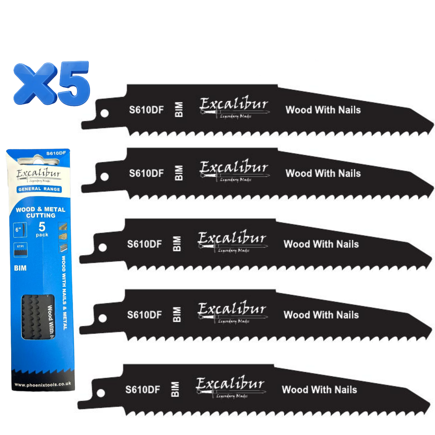 S610DF Demolition Recip Blades 150mm Wood With Nails Pack x5