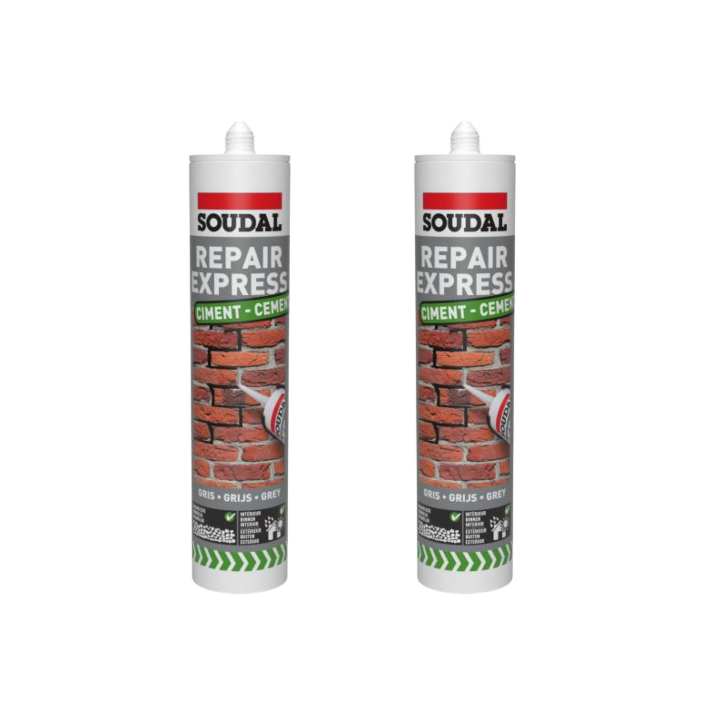 Soudal Express Premium Ready Mix Cement Repair 300ml Tube Grey Pack Of 2