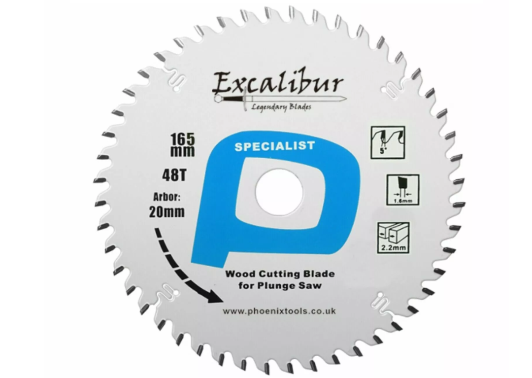 Excalibur Teflon Coated TCT 165mm Plunge Saw Blade 48 x 20mm
