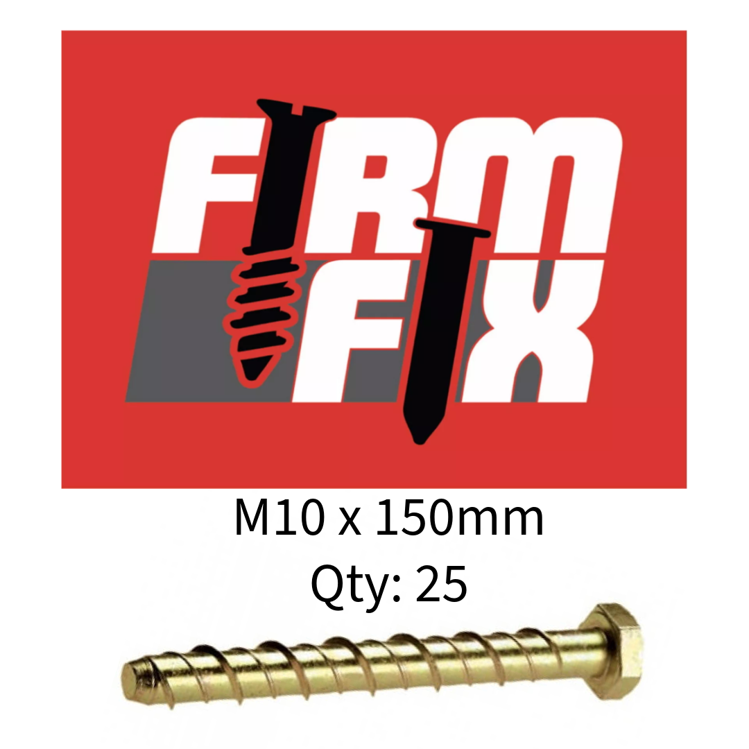 M10 x 150mm Concrete Bolt, Thunder Bolt Hex Head Self Tapping Box of 25