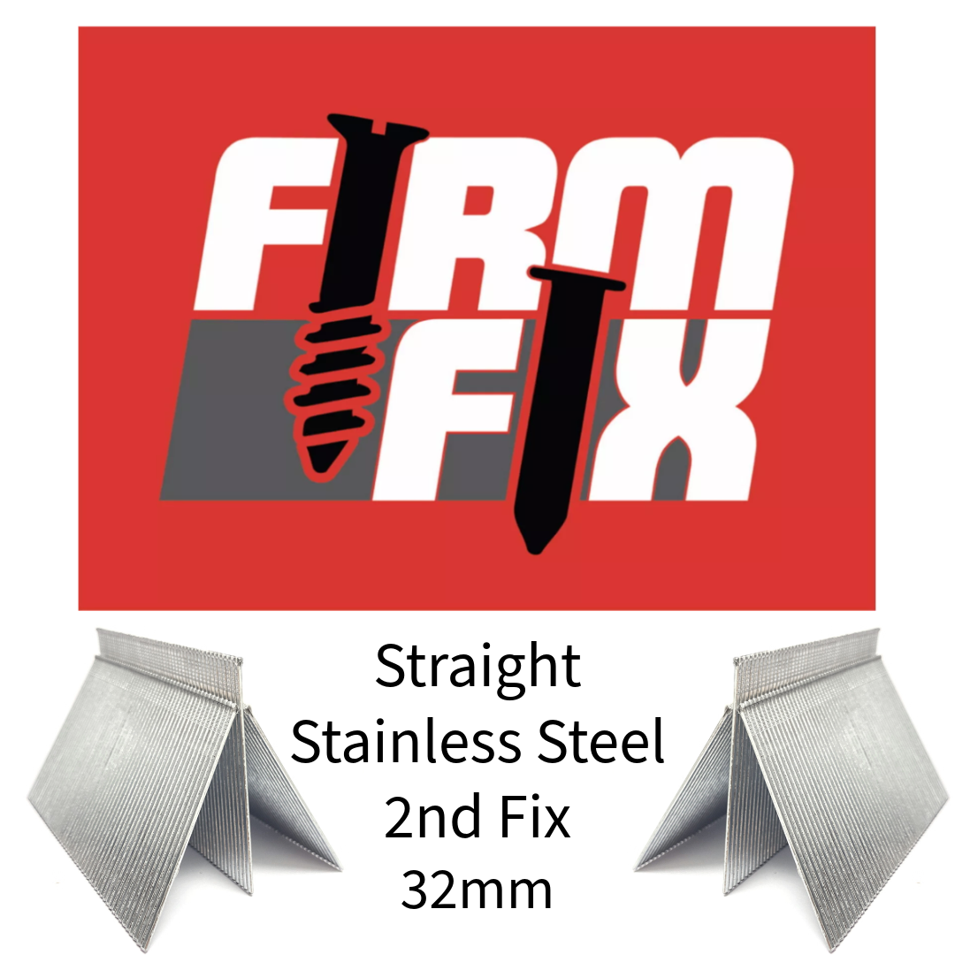 Straight Stainless Steel 2nd Fix Brad Pins 16 Gauge 19mm - 64mm Box of 2,000 With or Without Fuel Cells