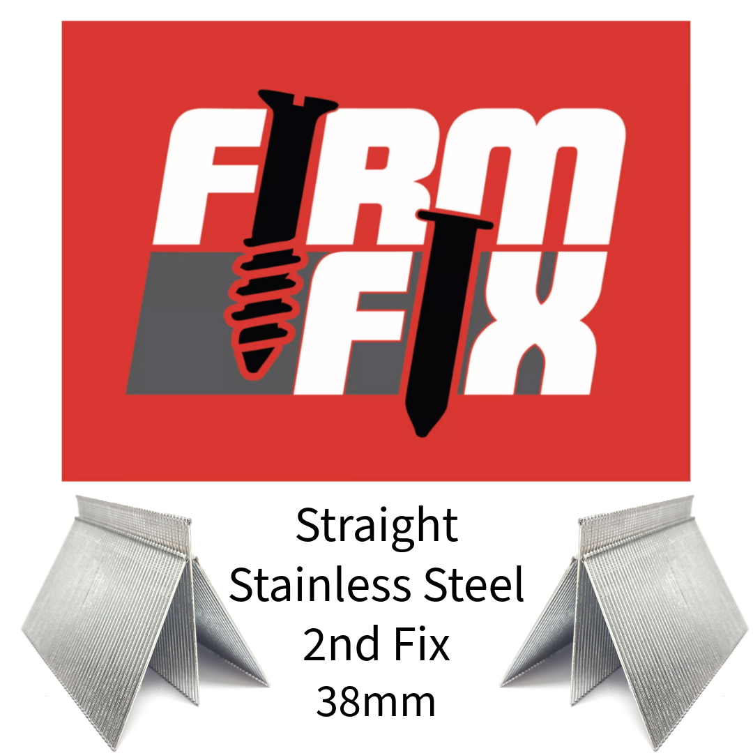 Straight Stainless Steel 2nd Fix Brad Pins 16 Gauge 19mm - 64mm Box of 2,000 With or Without Fuel Cells