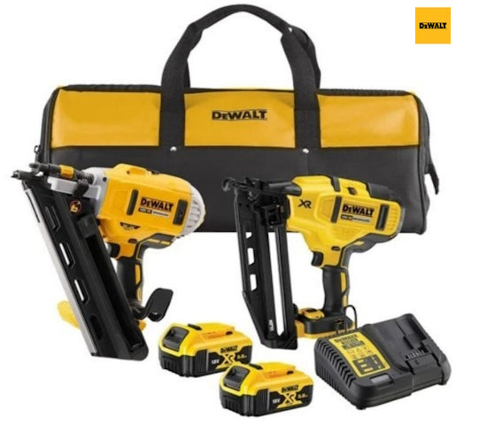 DeWalt DCK2046P2 18V Brushless Twin Nailer Kit With 2 x 5.0Ah Batteries & Charger In Bag