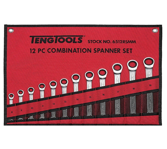 Teng Tools 6512RSMM 12pc Metric Combination Ratchet Spanner Set 8mm-19mm