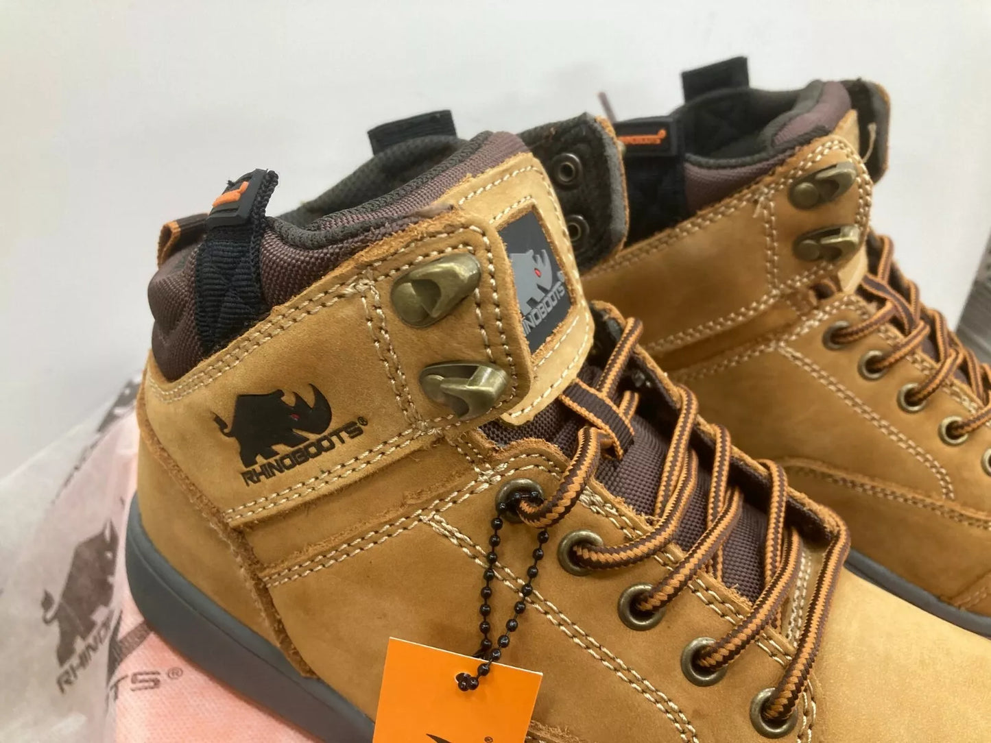 Rhino boots Outback Honey Safety FULL GRAIN LEATHER Work Boots Water Resistant
