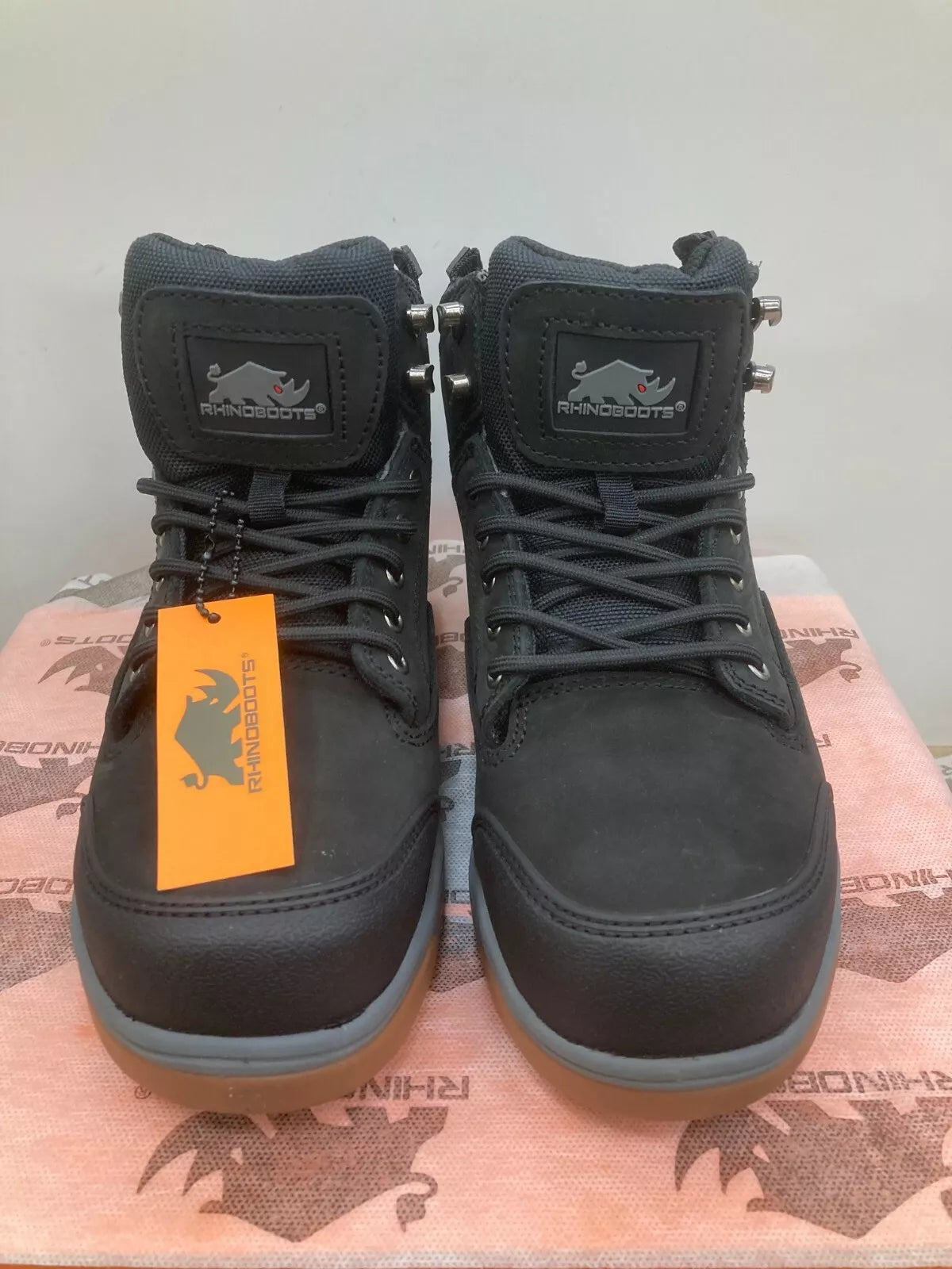 Rhino boots Outback Black Safety Work Boots FULL GRAIN Leather Like Switchback