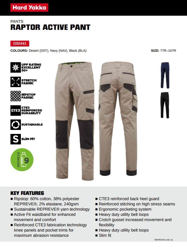 Hard Yakka Trousers Active Work Cargo Combat Pocket Workwear 30-40 / Like FXD