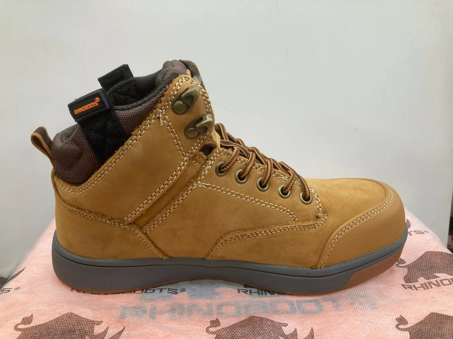 Rhino boots Outback Honey Safety FULL GRAIN LEATHER Work Boots Water Resistant