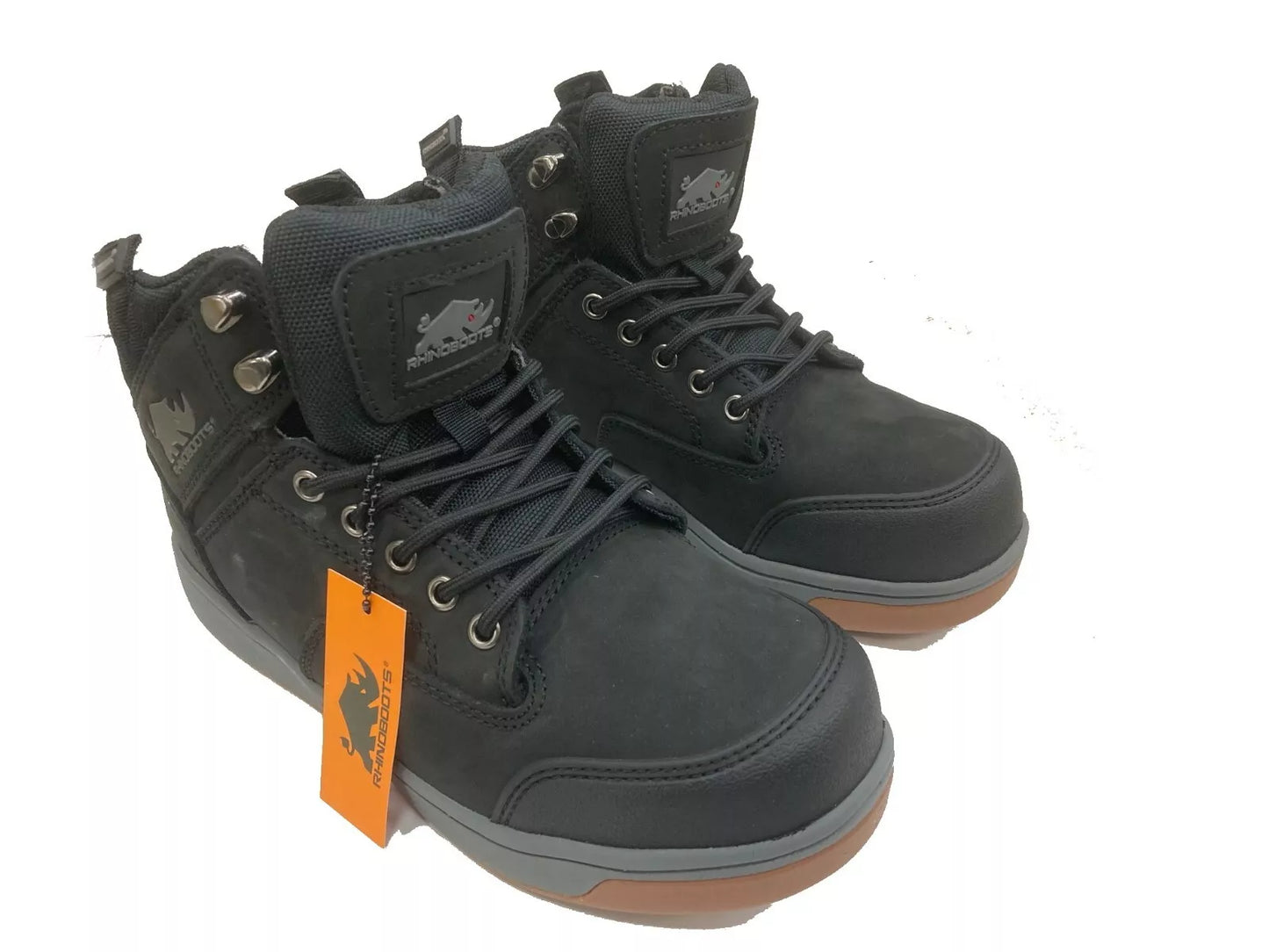Rhino boots Outback Black Safety Work Boots FULL GRAIN Leather Like Switchback