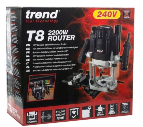 Trend T8EK Router 1/2" X 2200W Variable Speed Plunge Router 240V (inc Case)