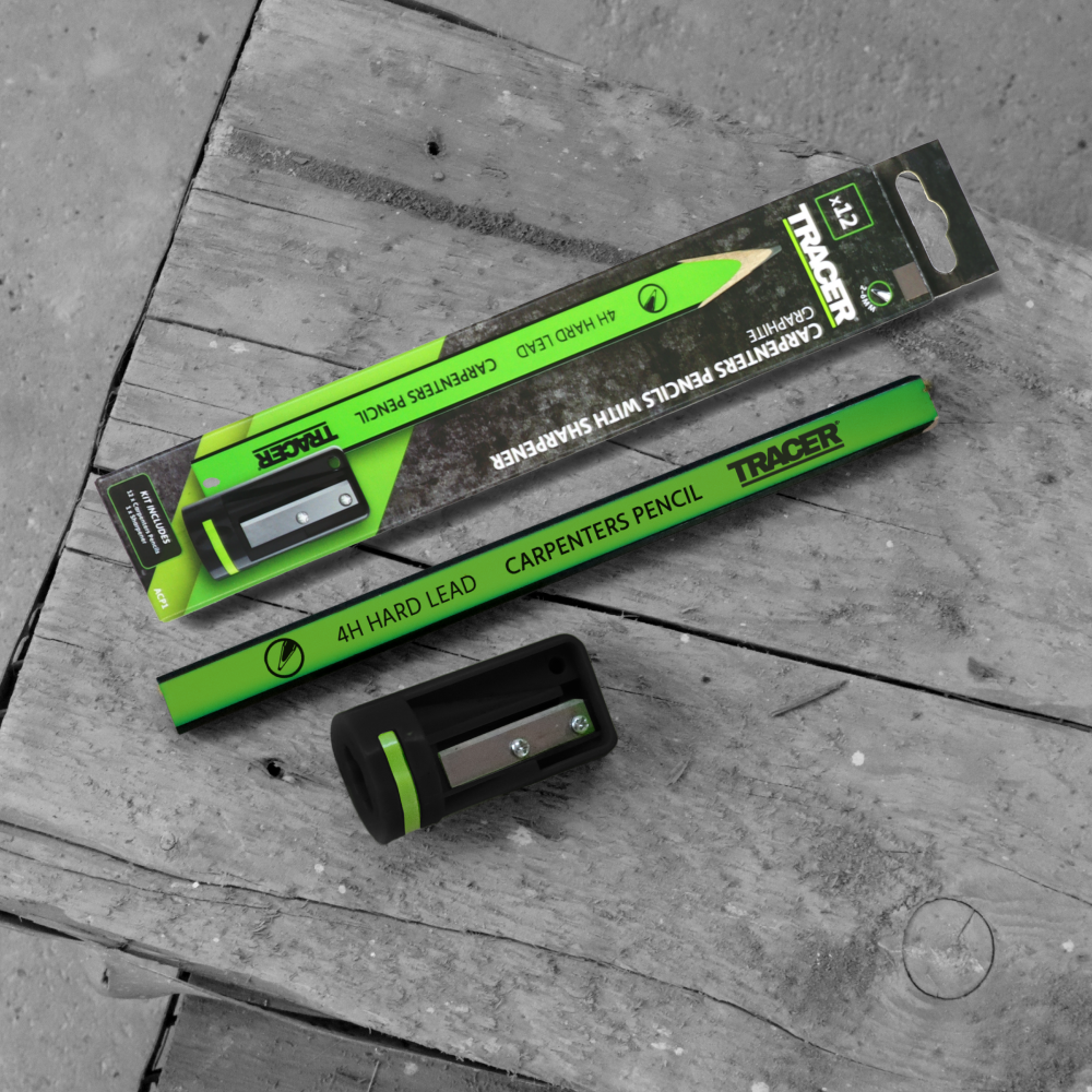 Tracer 4H Carpenters Pencils x 12 Pack with Sharpener In Box