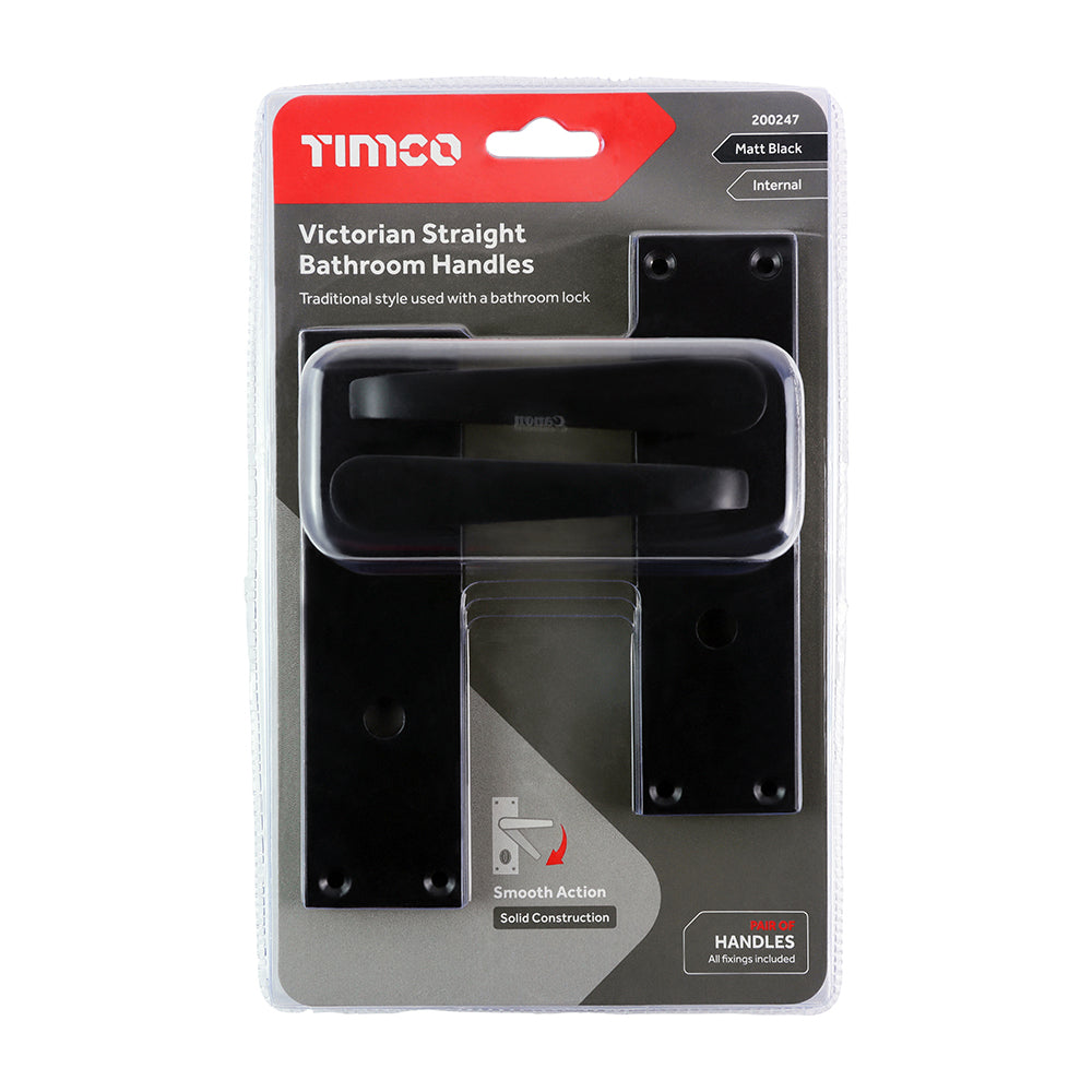Victorian Straight Bathroom Handles - Matt Black