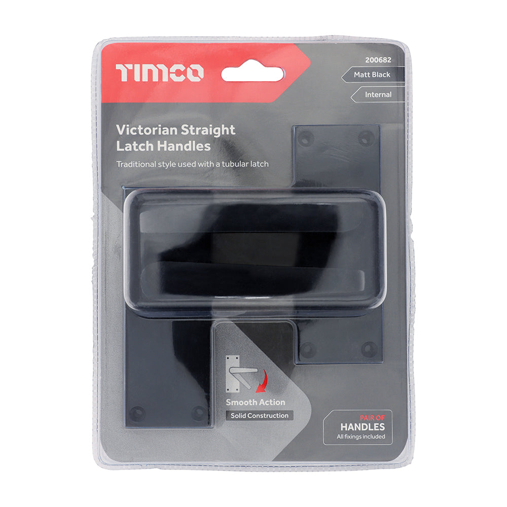 Victorian Straight Latch Handles - Matt Black
