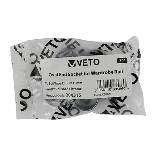 End Socket - For Oval Tube - Polished Chrome