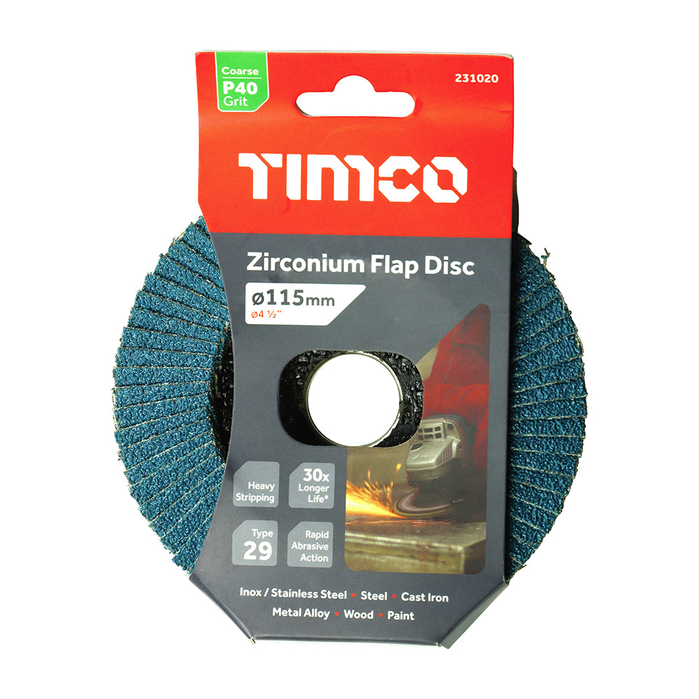 Flap Disc - Zirconium - Type 29 Conical - P40 Grit, 115 x 22.23