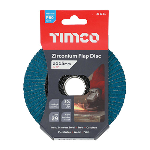 Flap Disc - Zirconium - Type 29 Conical - P80 Grit, 115 x 22.23