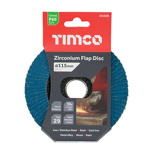 Flap Disc - Zirconium - Type 29 Conical - P60 Grit, 115 x 22.23
