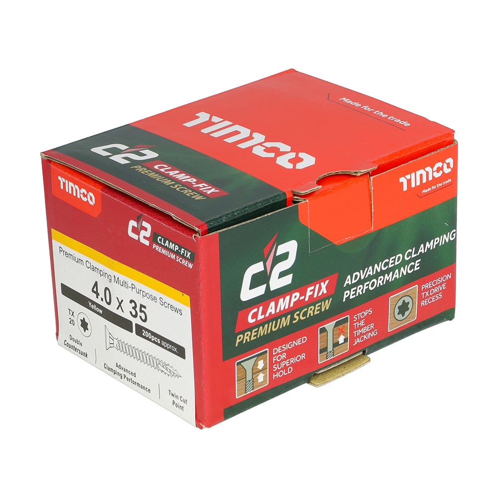 C2 Clamp-Fix Multi-Purpose Premium Screws - TX - Double Countersunk - Yellow, 4.0 x 35