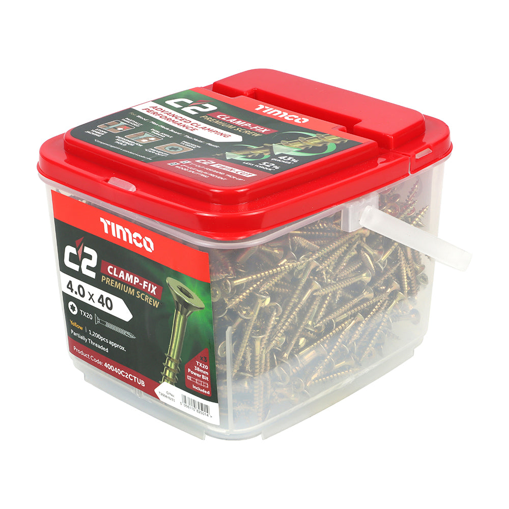 C2 Clamp-Fix Premium Clamping Multi-Purpose Screws - TX - Double Countersunk - Yellow, 4.0 x 40