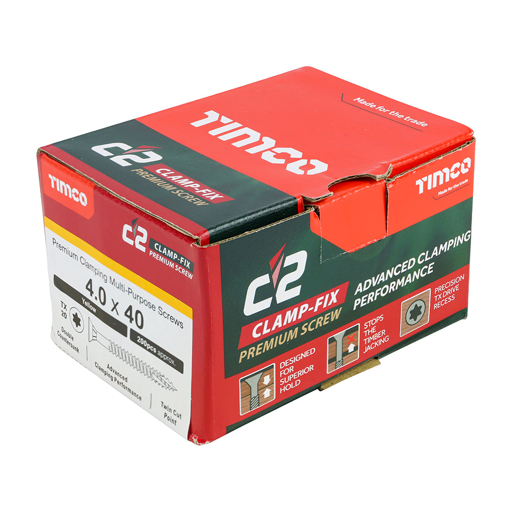 C2 Clamp-Fix Multi-Purpose Premium Screws - TX - Double Countersunk - Yellow, 4.0 x 40