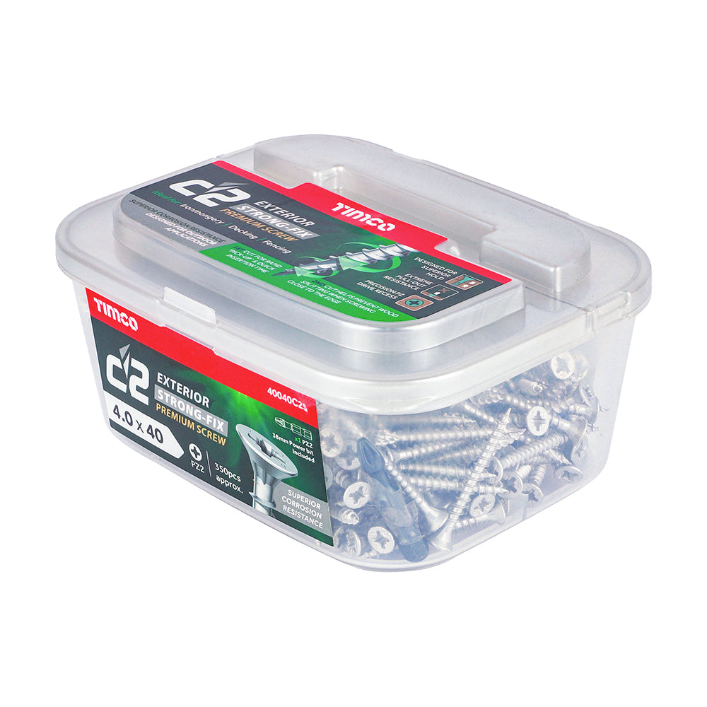 C2 Exterior Strong-Fix Multi-Purpose Premium Screws - PZ - Double Countersunk - Silver, 4.0 x 40