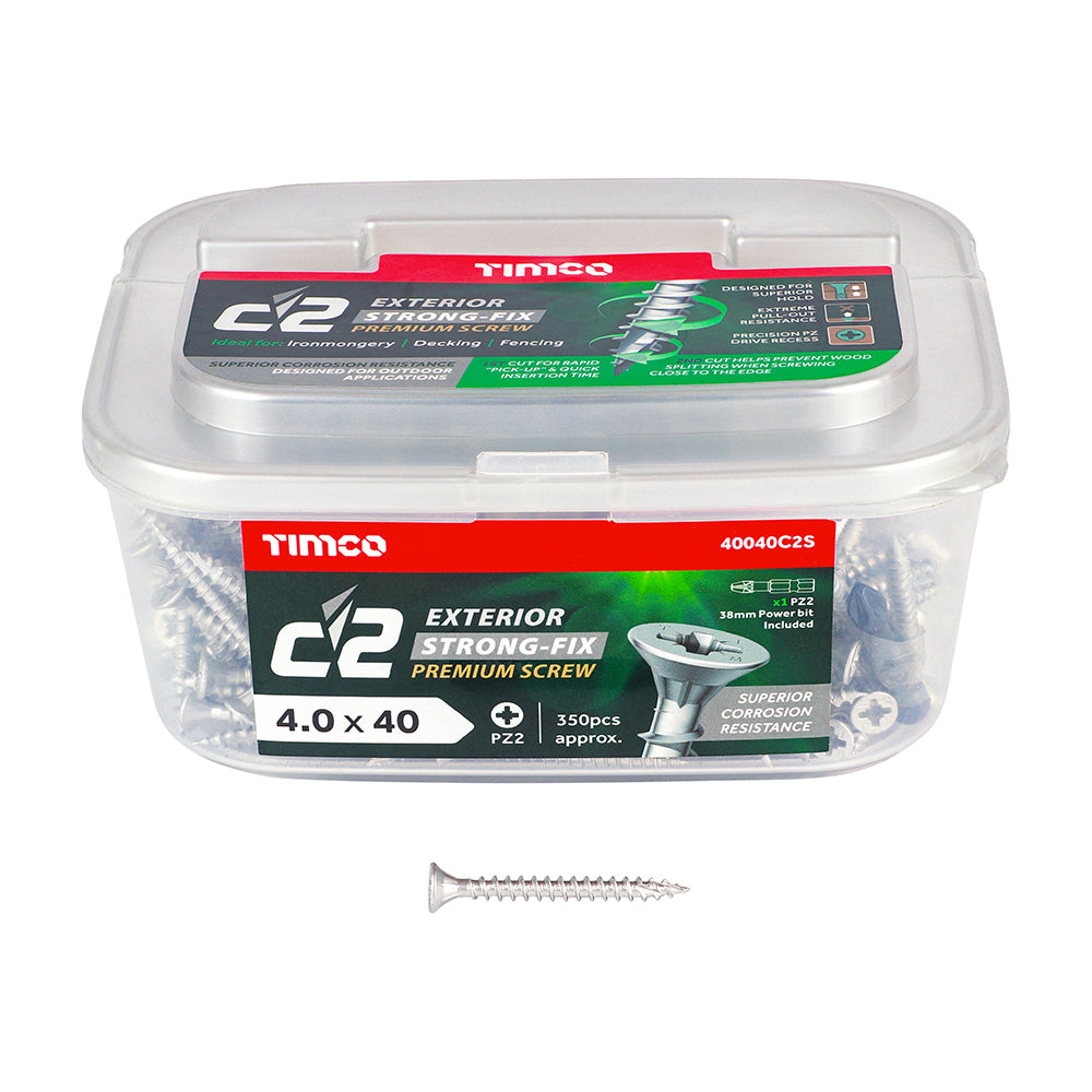 C2 Exterior Strong-Fix Multi-Purpose Premium Screws - PZ - Double Countersunk - Silver, 4.0 x 40