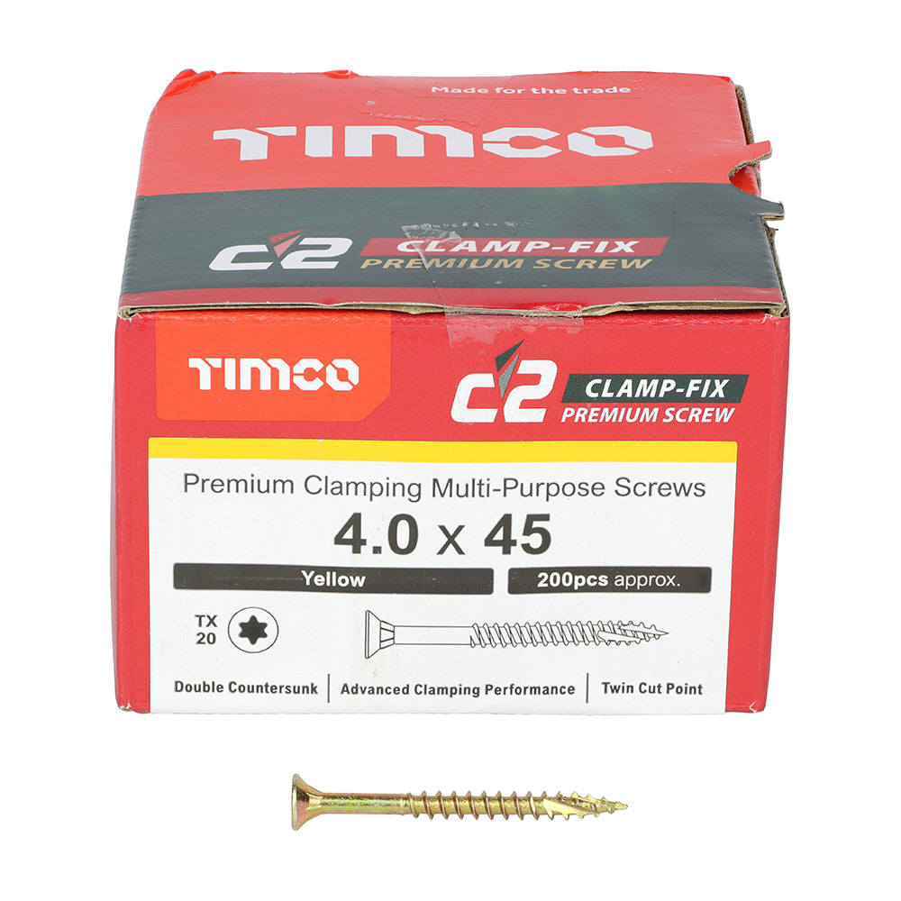 C2 Clamp-Fix Multi-Purpose Premium Screws - TX - Double Countersunk - Yellow, 4.0 x 45