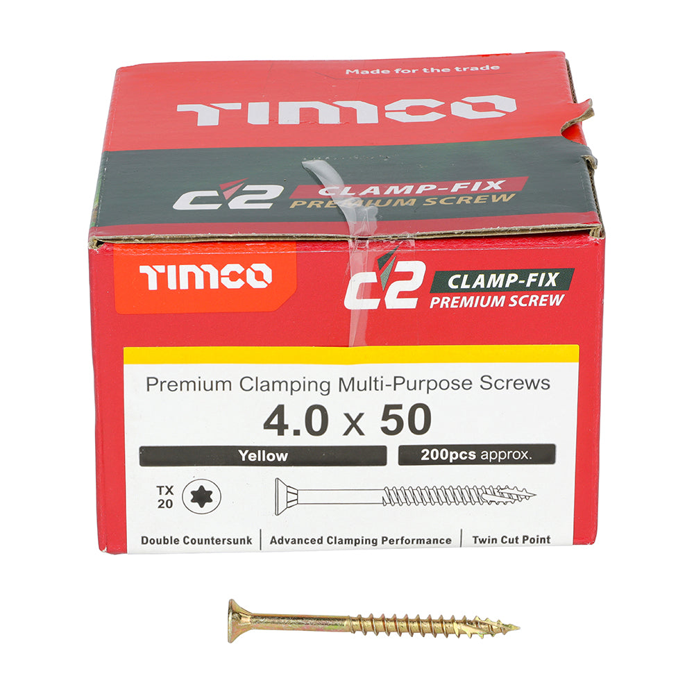 C2 Clamp-Fix Multi-Purpose Premium Screws - TX - Double Countersunk - Yellow, 4.0 x 50