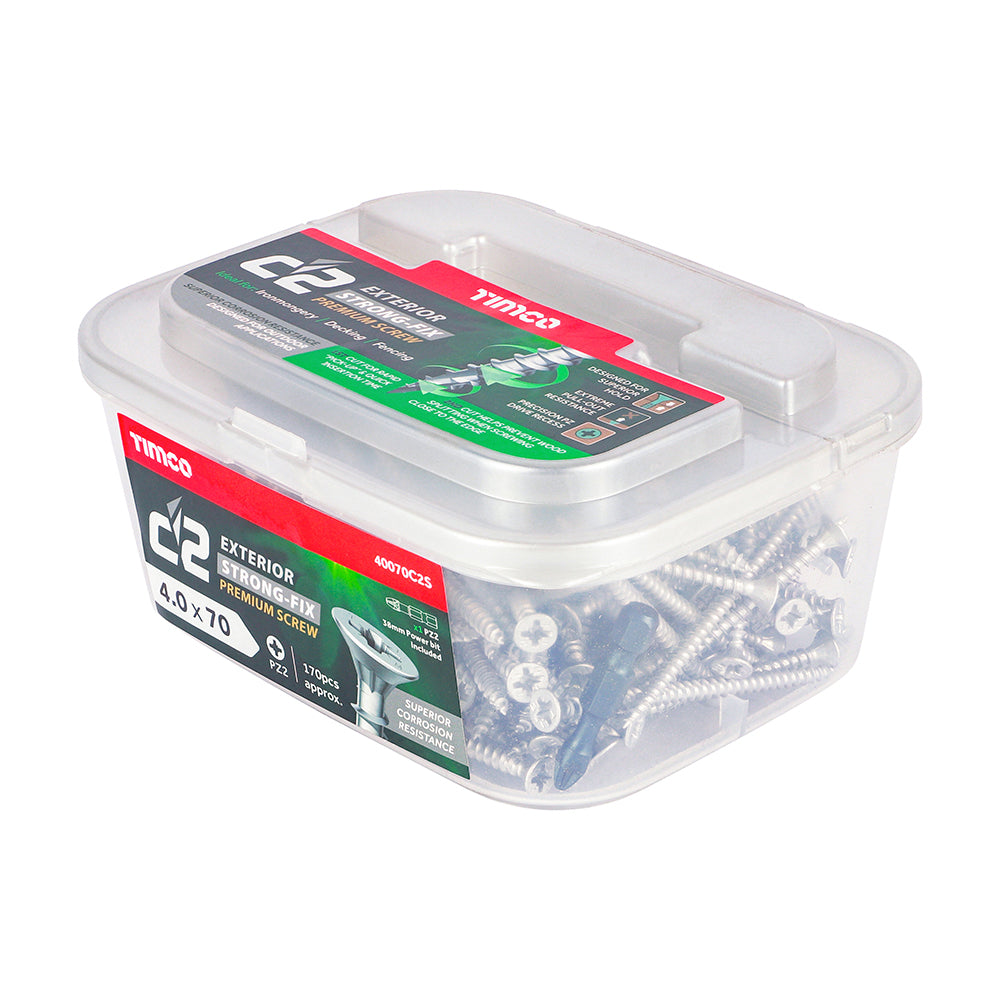 C2 Exterior Strong-Fix Multi-Purpose Premium Screws - PZ - Double Countersunk - Silver, 4.0 x 70
