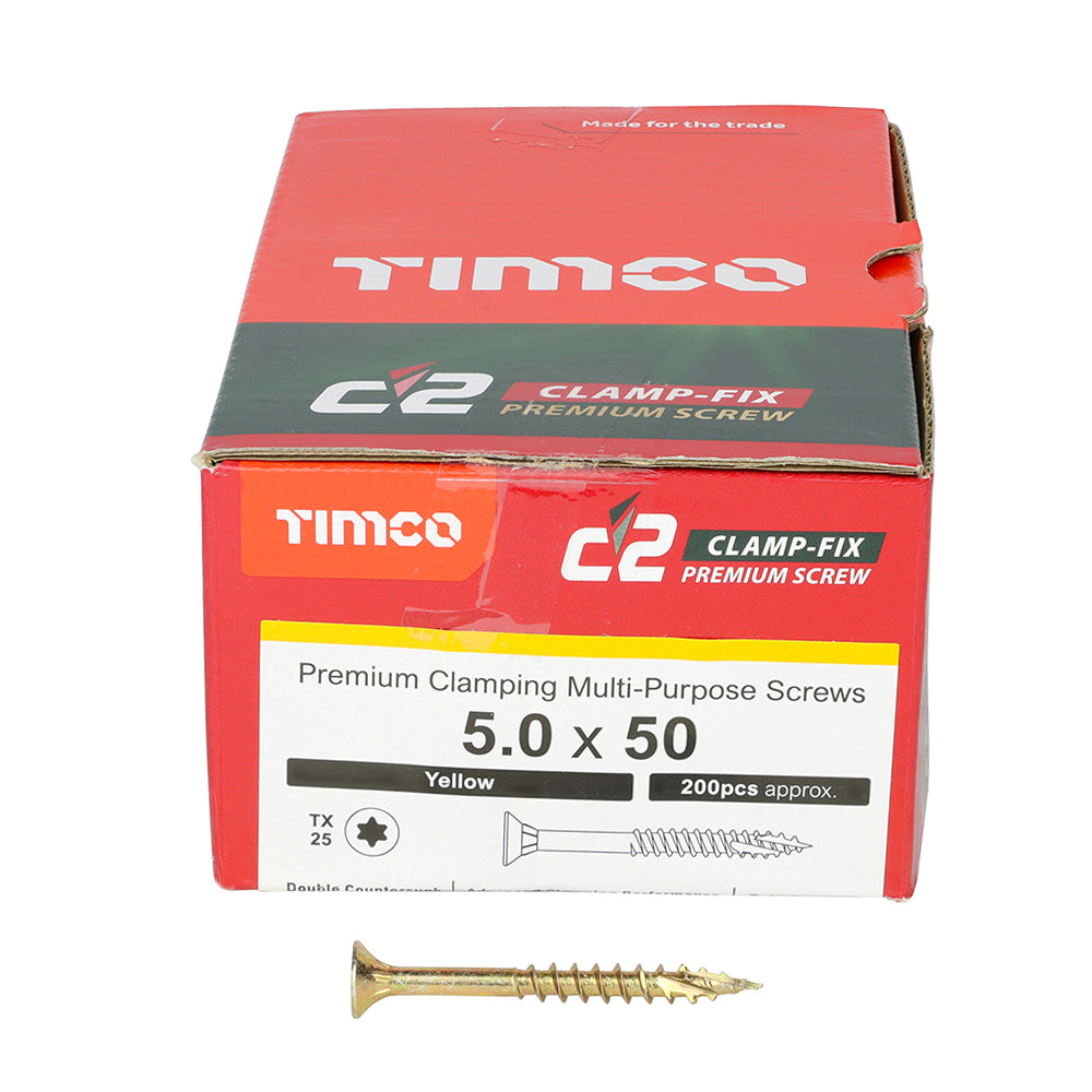 C2 Clamp-Fix Multi-Purpose Premium Screws - TX - Double Countersunk - Yellow, 5.0 x 50