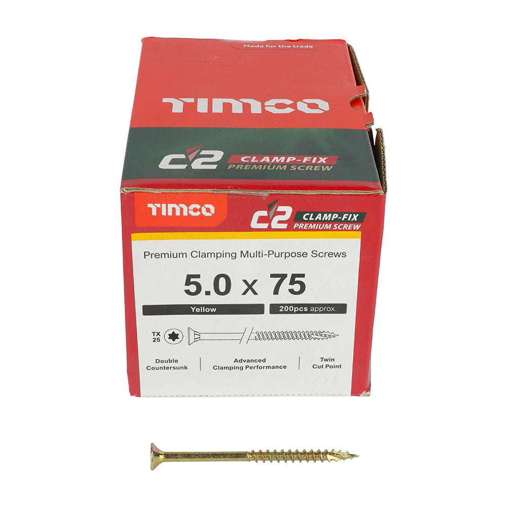 C2 Clamp-Fix Multi-Purpose Premium Screws - TX - Double Countersunk - Yellow, 5.0 x 75