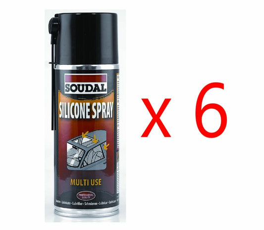 6 x Silicone Spray Soudal 400ML OIL LUBRICATING ELECTRIC INSULATING RUST CORROSION