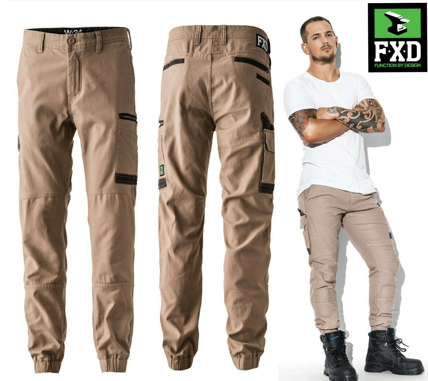 FXD Trousers WP-4 Duratech Cuffed Work Cargo Combat Multi Pocket Workwear 30-38