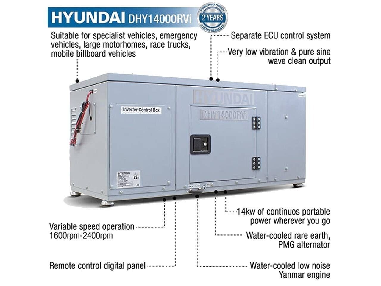 Hyundai DHY14000RVi 14kW Vehicle RV Diesel Generator