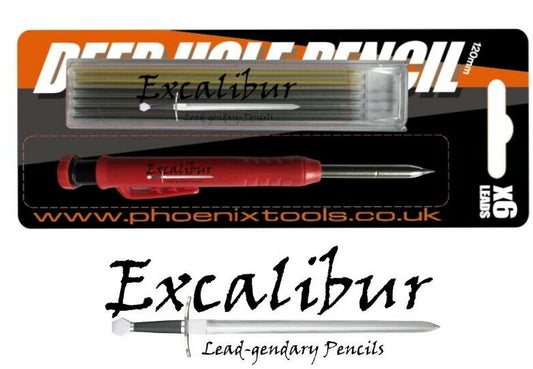 Excalibur Deep Hole Marker Carpenter Pencil + 6 Pack Lead Refills fits Pica 3030