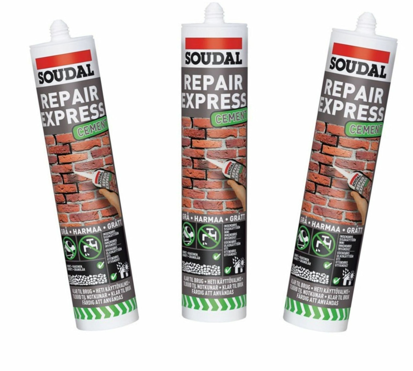 1,2 or 3 Soudal Express Premium Ready Mix Cement Repair Cartridge 300ml Grey