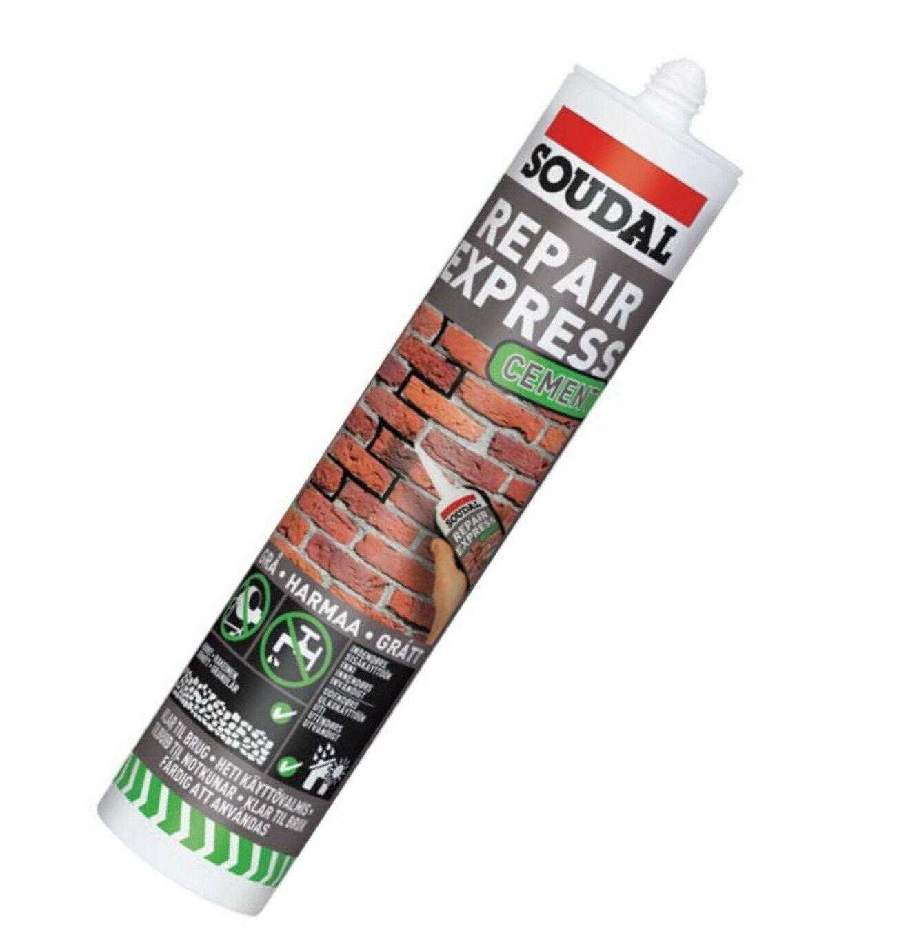 6 x Soudal Express Premium Ready Mix Cement Repair Cartridge 300ml Tube Grey