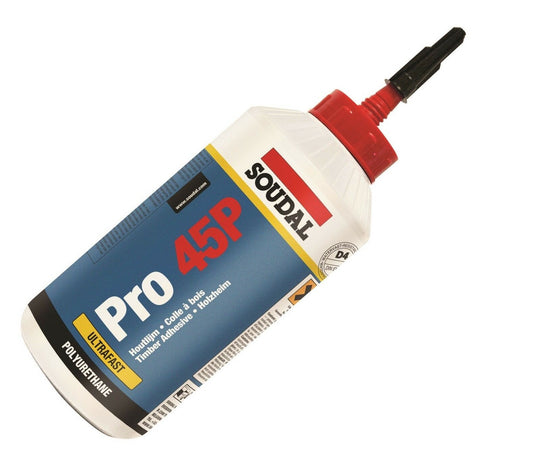 Soudal PRO 45P Polyurethane PU Water Resistant Wood Glue Adhesive 750G Fast