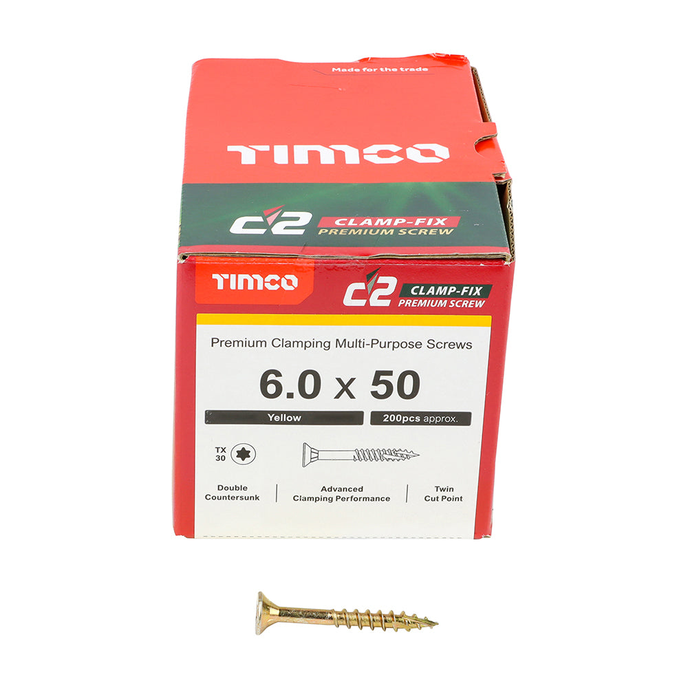C2 Clamp-Fix Multi-Purpose Premium Screws - TX - Double Countersunk - Yellow, 6.0 x 50